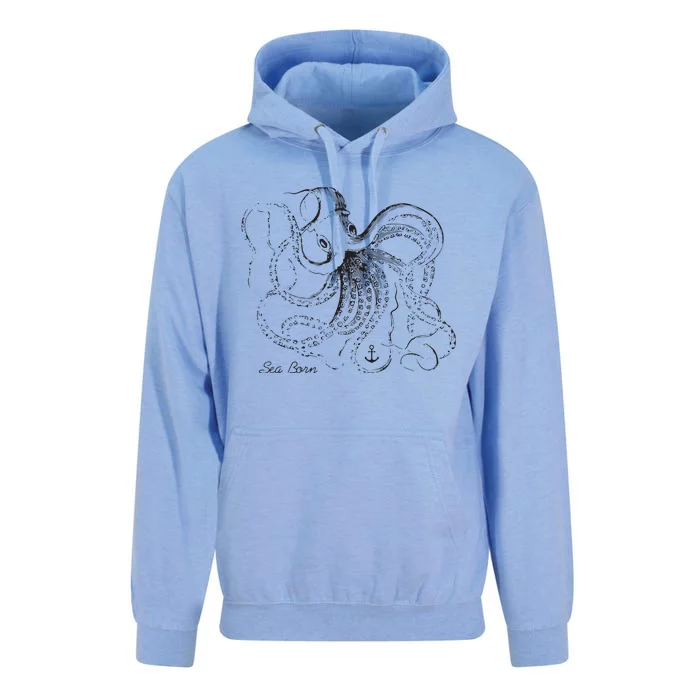 Vintage Black Octopus Marine Biologist Ocean Sea Life Unisex Surf Hoodie