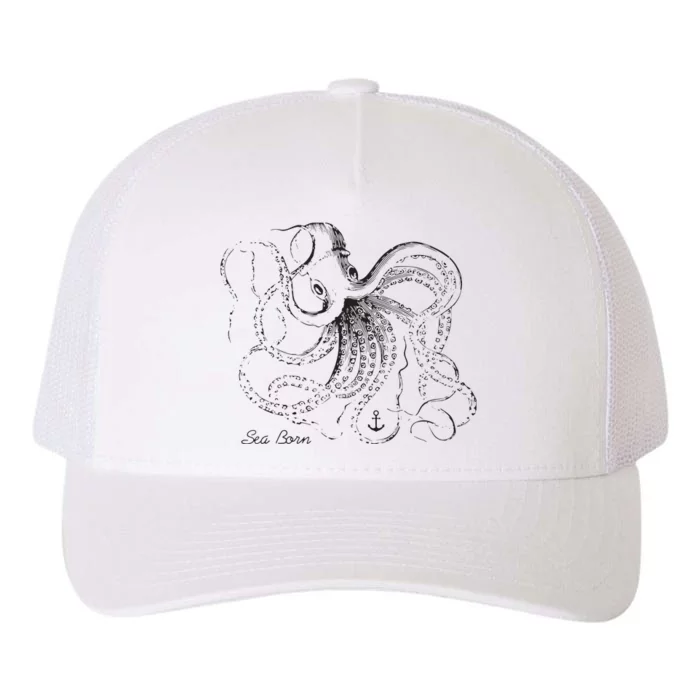 Vintage Black Octopus Marine Biologist Ocean Sea Life Yupoong Adult 5-Panel Trucker Hat