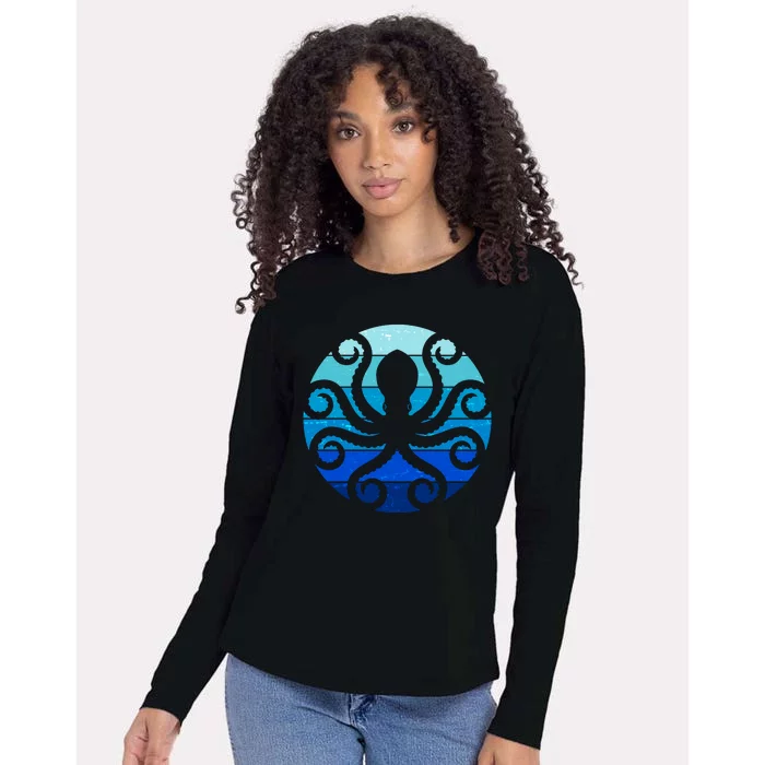 Vintage Blue Octopus Emblem Womens Cotton Relaxed Long Sleeve T-Shirt