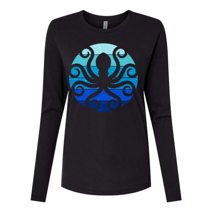 Vintage Blue Octopus Emblem Womens Cotton Relaxed Long Sleeve T-Shirt