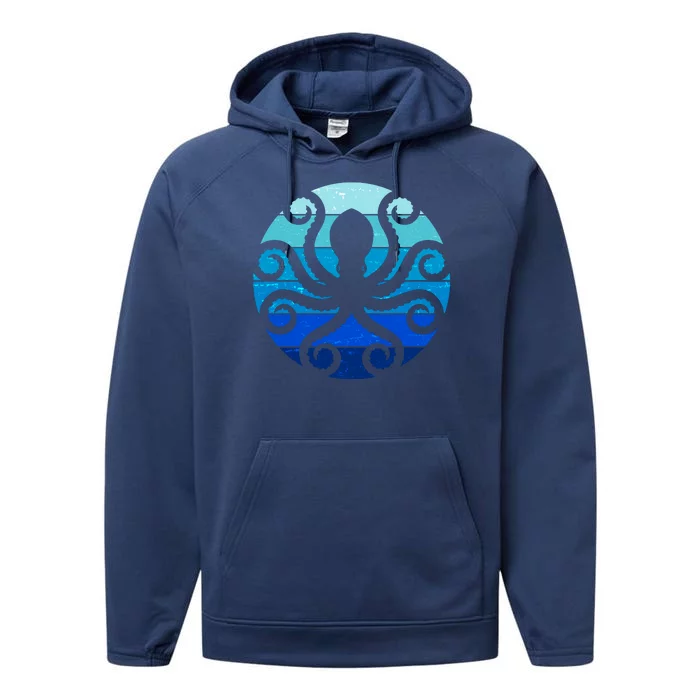 Vintage Blue Octopus Emblem Performance Fleece Hoodie