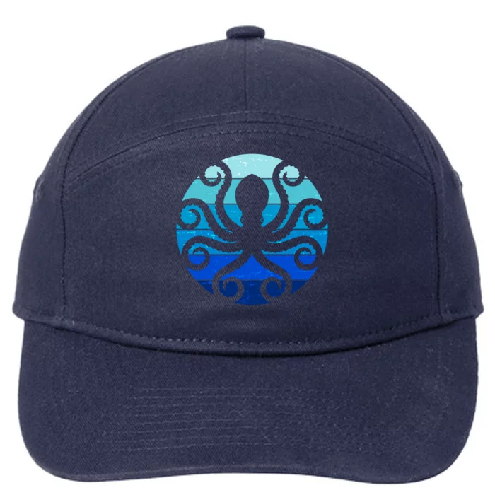 Vintage Blue Octopus Emblem 7-Panel Snapback Hat