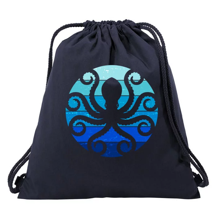 Vintage Blue Octopus Emblem Drawstring Bag