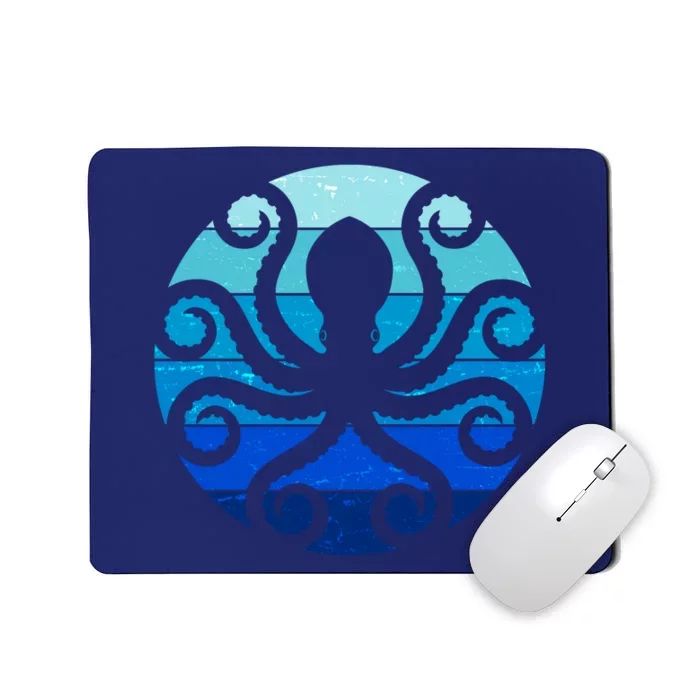 Vintage Blue Octopus Emblem Mousepad