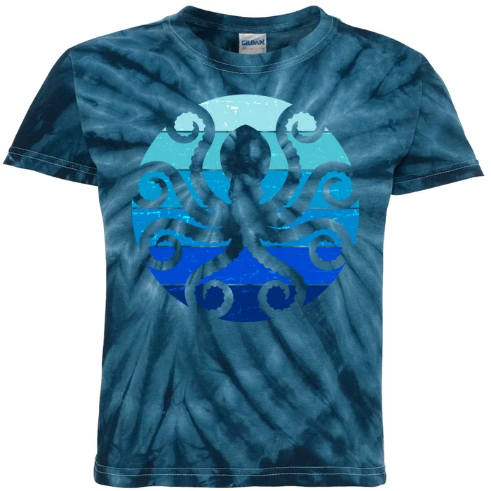 Vintage Blue Octopus Emblem Kids Tie-Dye T-Shirt