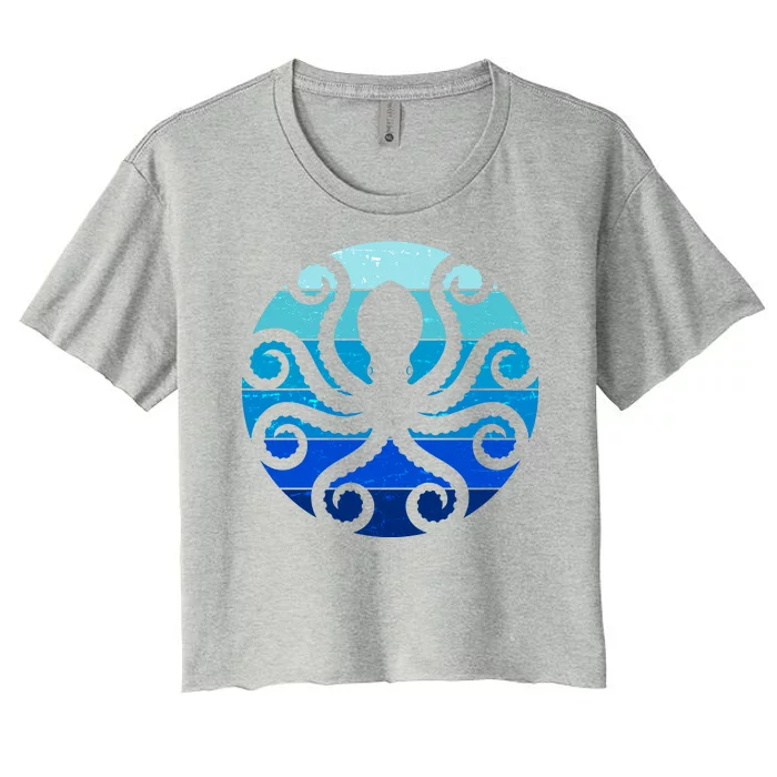 Vintage Blue Octopus Emblem Women's Crop Top Tee