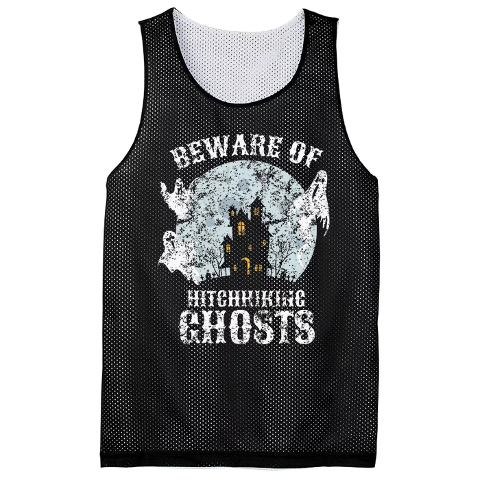 Vintage Beware Of Hitchhiking Ghosts Fun Halloween Party Mesh Reversible Basketball Jersey Tank