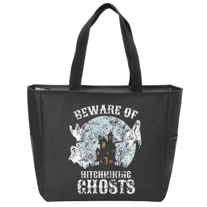 Vintage Beware Of Hitchhiking Ghosts Fun Halloween Party Zip Tote Bag