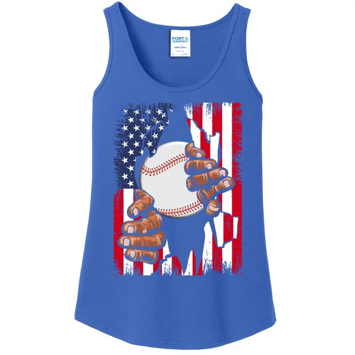 Vintage Baseball Player Usa American Flag Patriotic Funny Great Gift Ladies Essential Tank