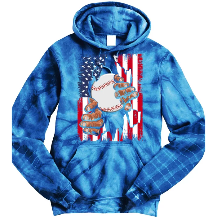 Vintage Baseball Player Usa American Flag Patriotic Funny Great Gift Tie Dye Hoodie