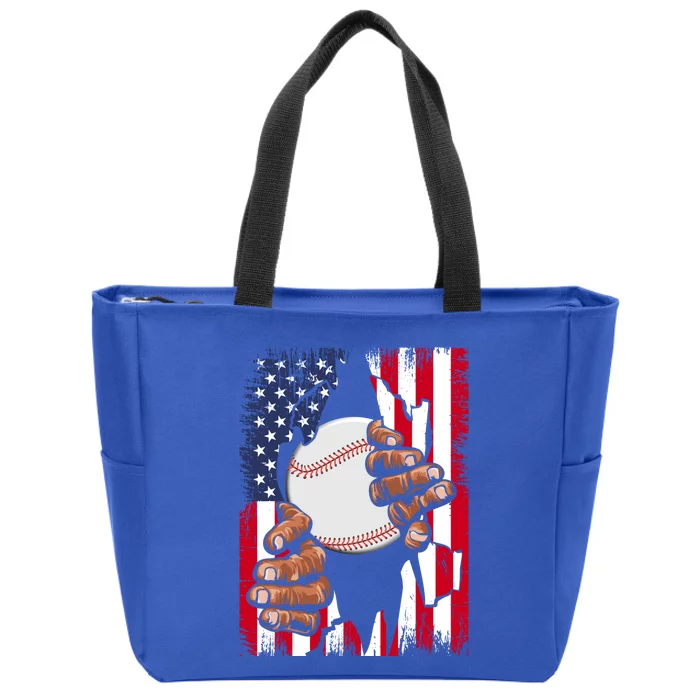 Vintage Baseball Player Usa American Flag Patriotic Funny Great Gift Zip Tote Bag