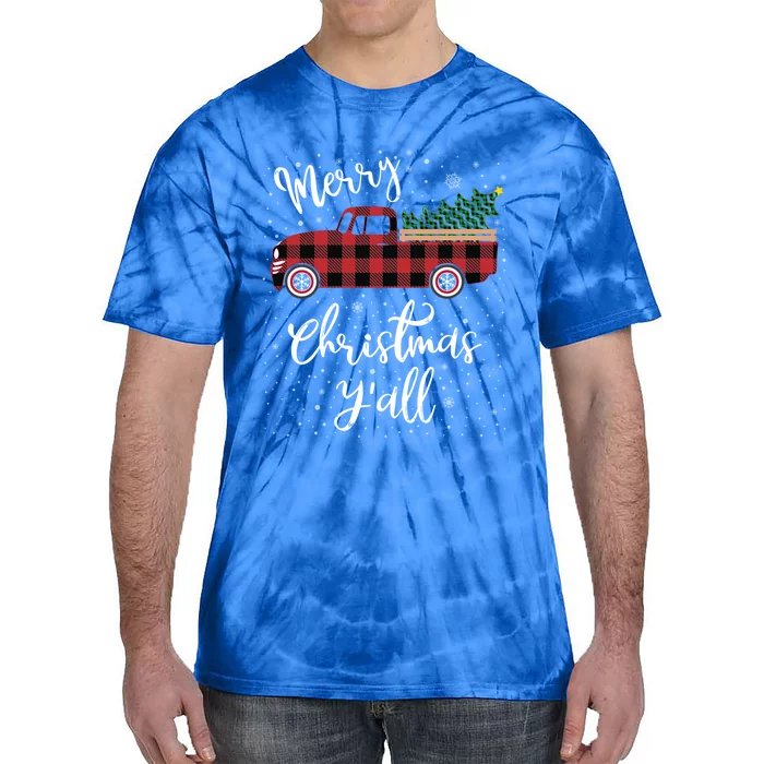 Vintage Buffalo Plaid Red Truck Merry Christmas YAll Cool Gift Tie-Dye T-Shirt