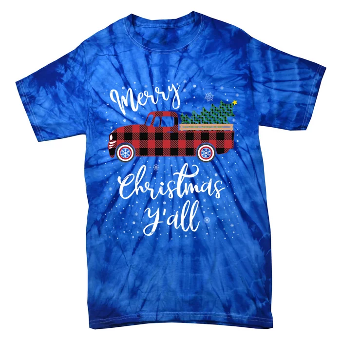 Vintage Buffalo Plaid Red Truck Merry Christmas YAll Cool Gift Tie-Dye T-Shirt