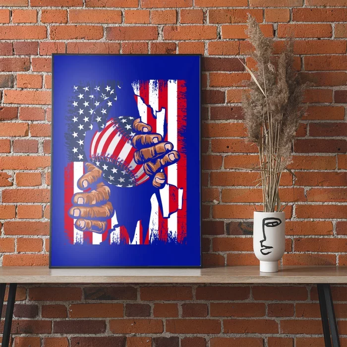 Vintage Baseball Player Usa American Flag Patriotic Funny Cute Gift Poster