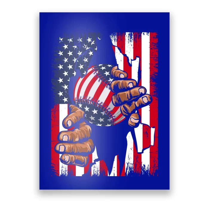 Vintage Baseball Player Usa American Flag Patriotic Funny Cute Gift Poster