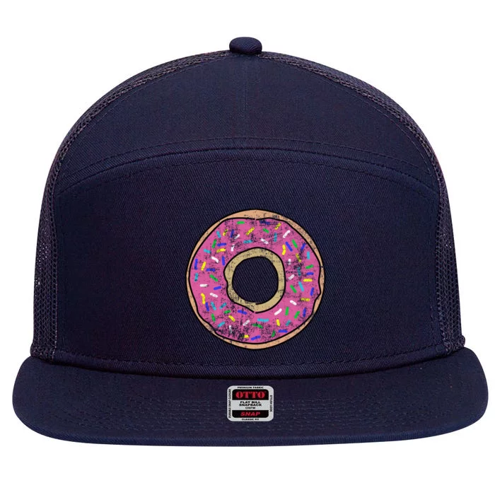 Vintage Big Pink Donut Meaningful Gift 7 Panel Mesh Trucker Snapback Hat