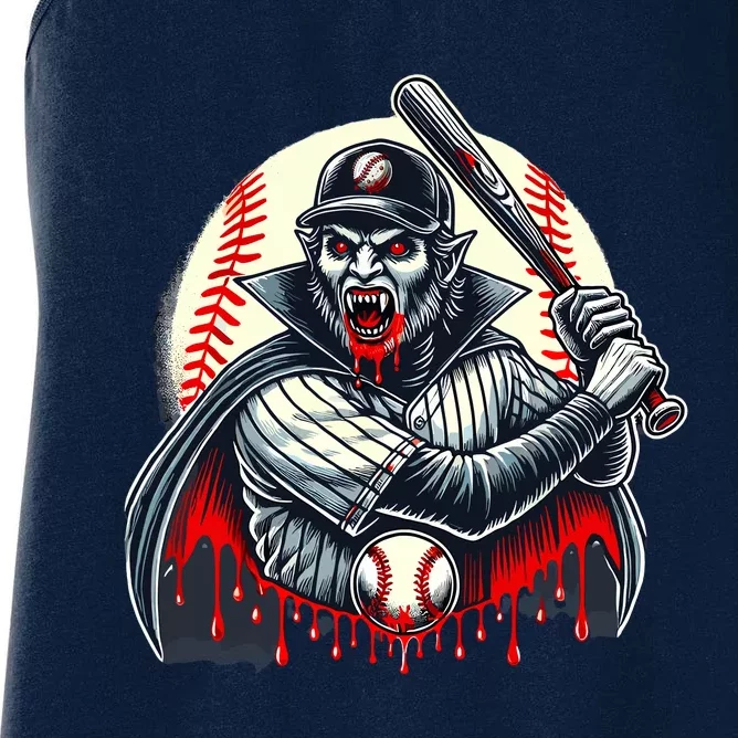 Vampire Baseball Player Funny Halloween Costume Sports Bat Women's Racerback Tank