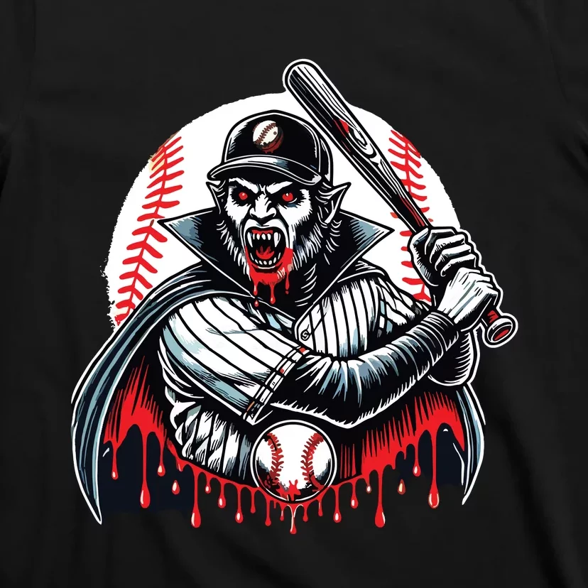 Vampire Baseball Player Funny Halloween Costume Sports Bat T-Shirt