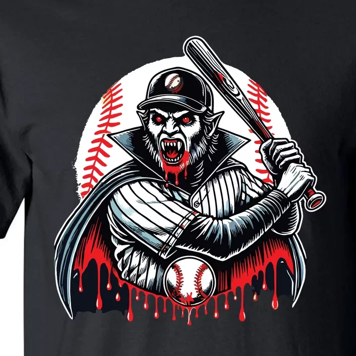 Vampire Baseball Player Funny Halloween Costume Sports Bat Tall T-Shirt