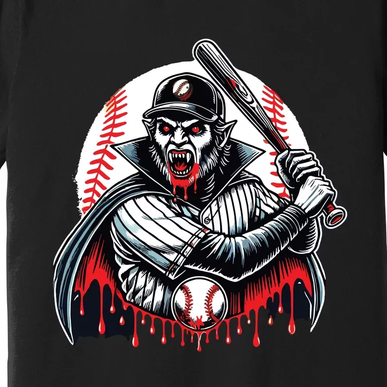 Vampire Baseball Player Funny Halloween Costume Sports Bat Premium T-Shirt