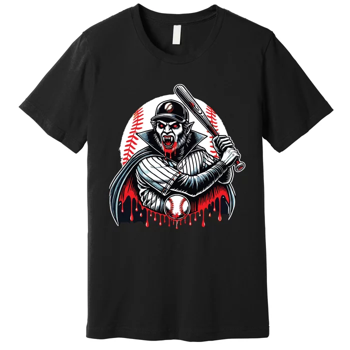 Vampire Baseball Player Funny Halloween Costume Sports Bat Premium T-Shirt