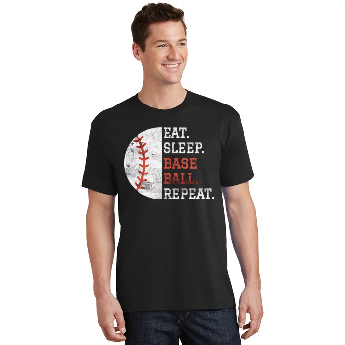 Vintage Baseball Player Eat Sleep Baseball Repeat T-Shirt