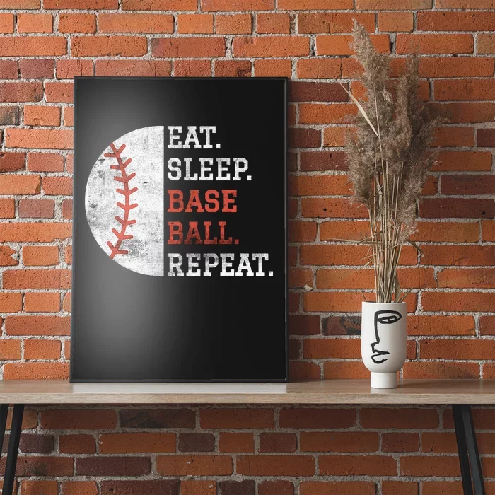 Vintage Baseball Player Eat Sleep Baseball Repeat Poster