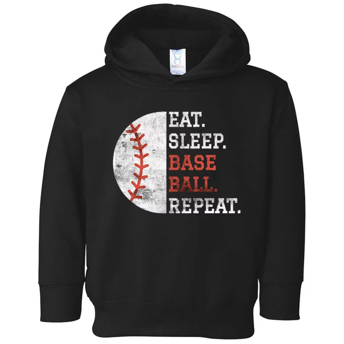 Vintage Baseball Player Eat Sleep Baseball Repeat Toddler Hoodie