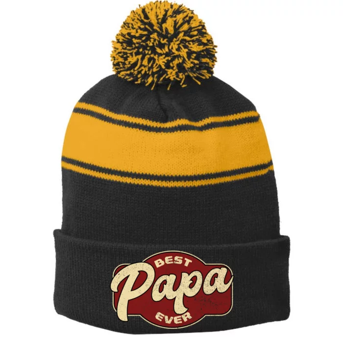 Vintage Best Papa Ever Dad Papa Stripe Pom Pom Beanie