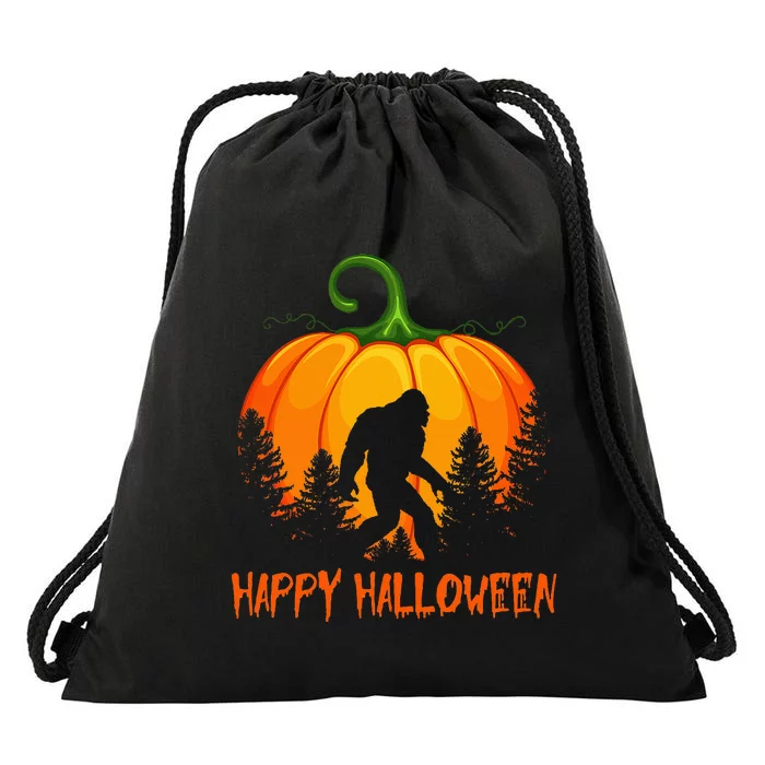 Vintage Bigfoot Pumpkin Halloween Drawstring Bag