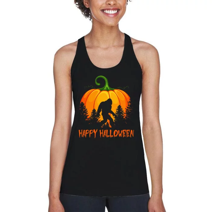 Vintage Bigfoot Pumpkin Halloween Women's Racerback Tank