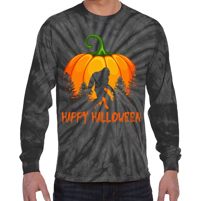 Vintage Bigfoot Pumpkin Halloween Tie-Dye Long Sleeve Shirt