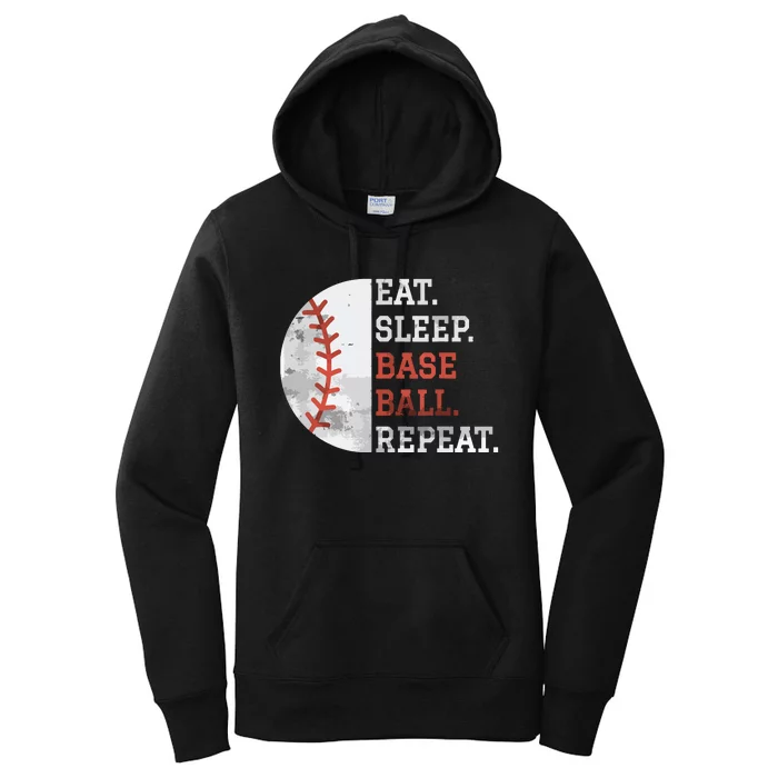 Vintage Baseball Player Eat Sleep Baseball Repeat Women's Pullover Hoodie