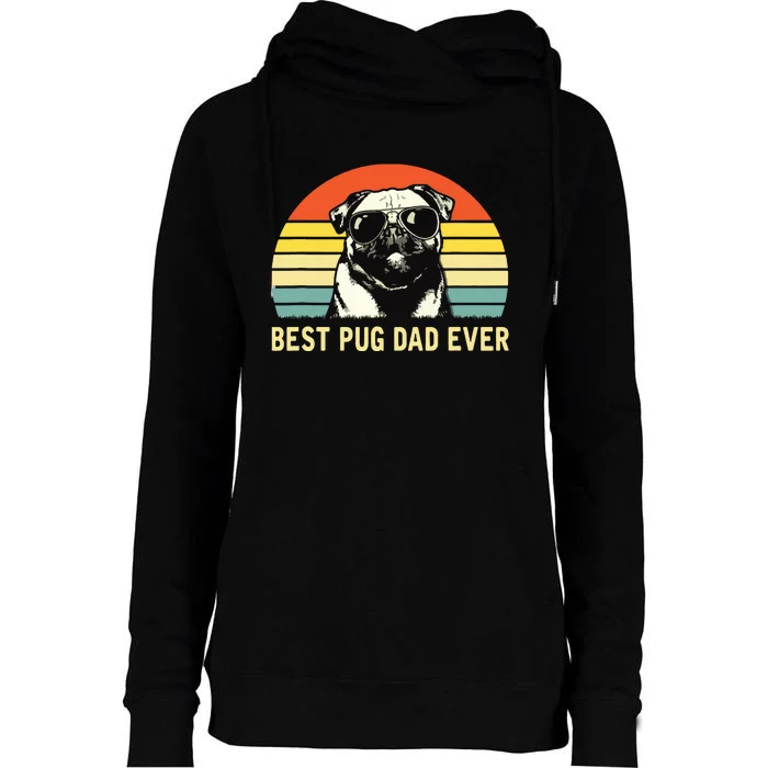 Vintage Best Pug Dad Ever Pug Lover Fathers Day Womens Funnel Neck Pullover Hood