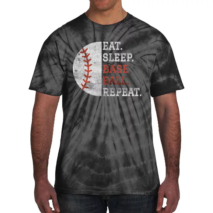 Vintage Baseball Player Eat Sleep Baseball Repeat Baseball Lovers Tie-Dye T-Shirt