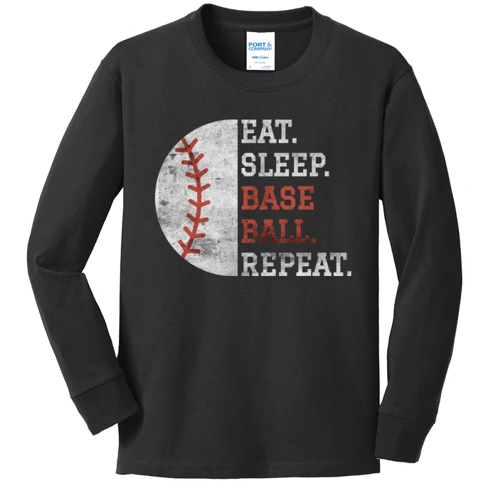 Vintage Baseball Player Eat Sleep Baseball Repeat Baseball Lovers Kids Long Sleeve Shirt