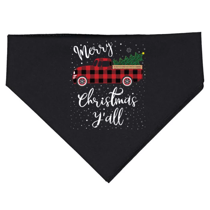 Vintage Buffalo Plaid Red Truck Merry Christmas Y'all USA-Made Doggie Bandana