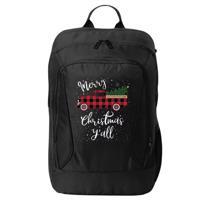 Vintage Buffalo Plaid Red Truck Merry Christmas Y'all City Backpack