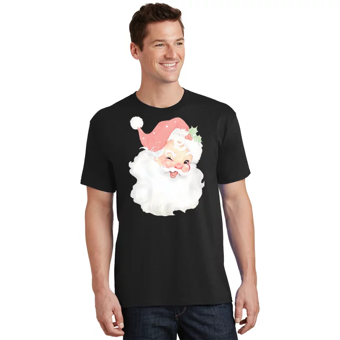 Vintage Blush Pink Santa Claus Christmas Winking T-Shirt