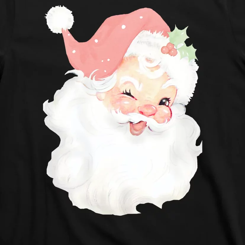 Vintage Blush Pink Santa Claus Christmas Winking T-Shirt