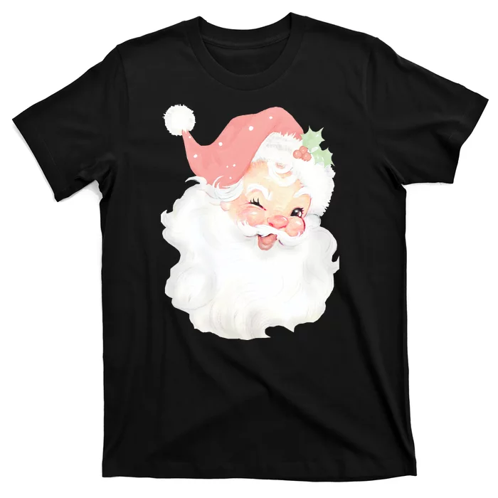 Vintage Blush Pink Santa Claus Christmas Winking T-Shirt