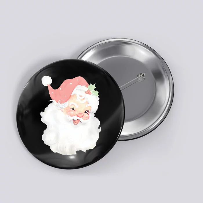 Vintage Blush Pink Santa Claus Christmas Winking Button