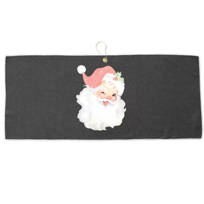 Vintage Blush Pink Santa Claus Christmas Winking Large Microfiber Waffle Golf Towel