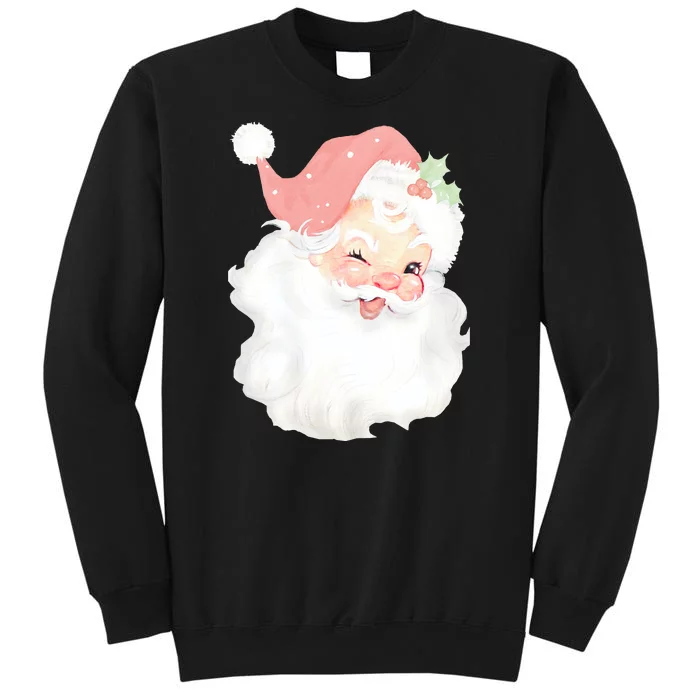 Vintage Blush Pink Santa Claus Christmas Winking Tall Sweatshirt