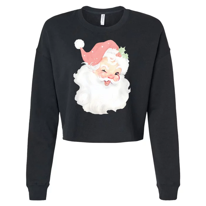 Vintage Blush Pink Santa Claus Christmas Winking Cropped Pullover Crew