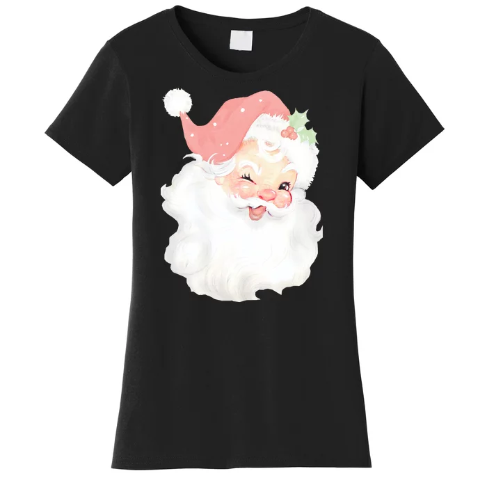 Vintage Blush Pink Santa Claus Christmas Winking Women's T-Shirt