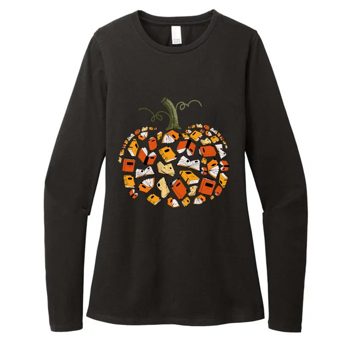 Vintage Book Pumpkin Autumn Fall Librarians Bookworm Teacher Womens CVC Long Sleeve Shirt