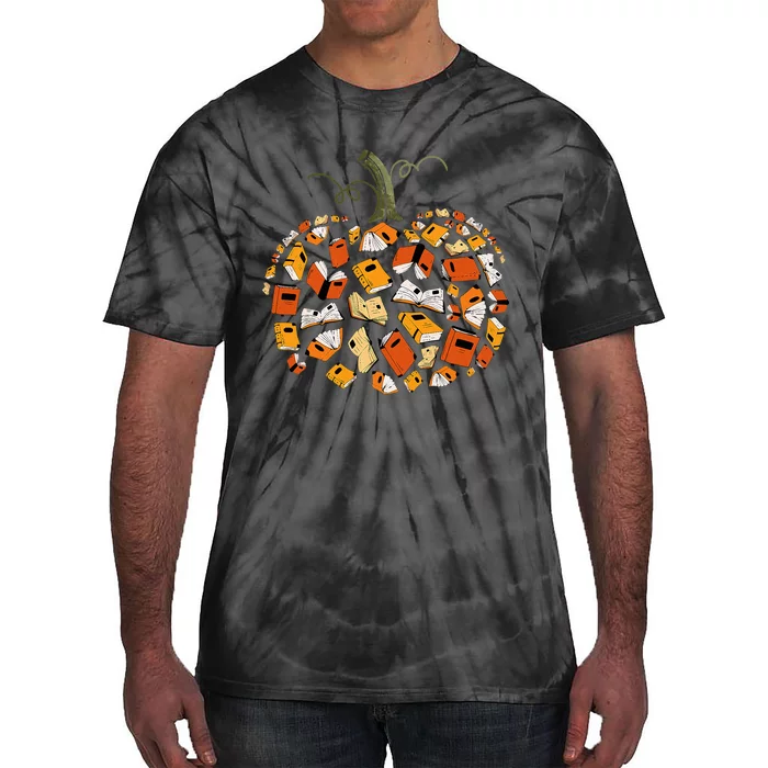 Vintage Book Pumpkin Autumn Fall Librarians Bookworm Teacher Tie-Dye T-Shirt