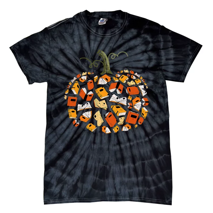 Vintage Book Pumpkin Autumn Fall Librarians Bookworm Teacher Tie-Dye T-Shirt