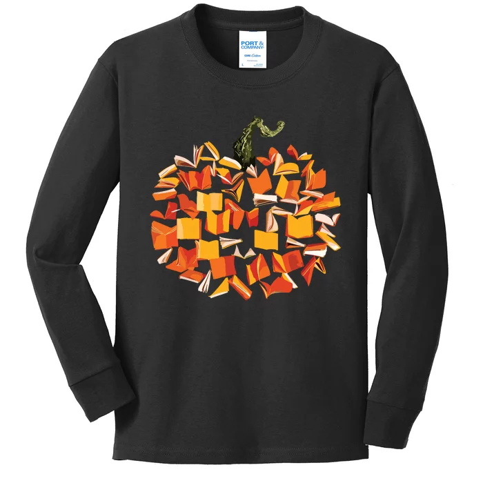 Vintage Book Pumpkin Autumn Fall Librarians Bookworm Teacher Kids Long Sleeve Shirt